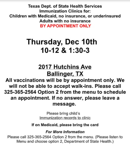Immunization Clinic Dec - Ballinger